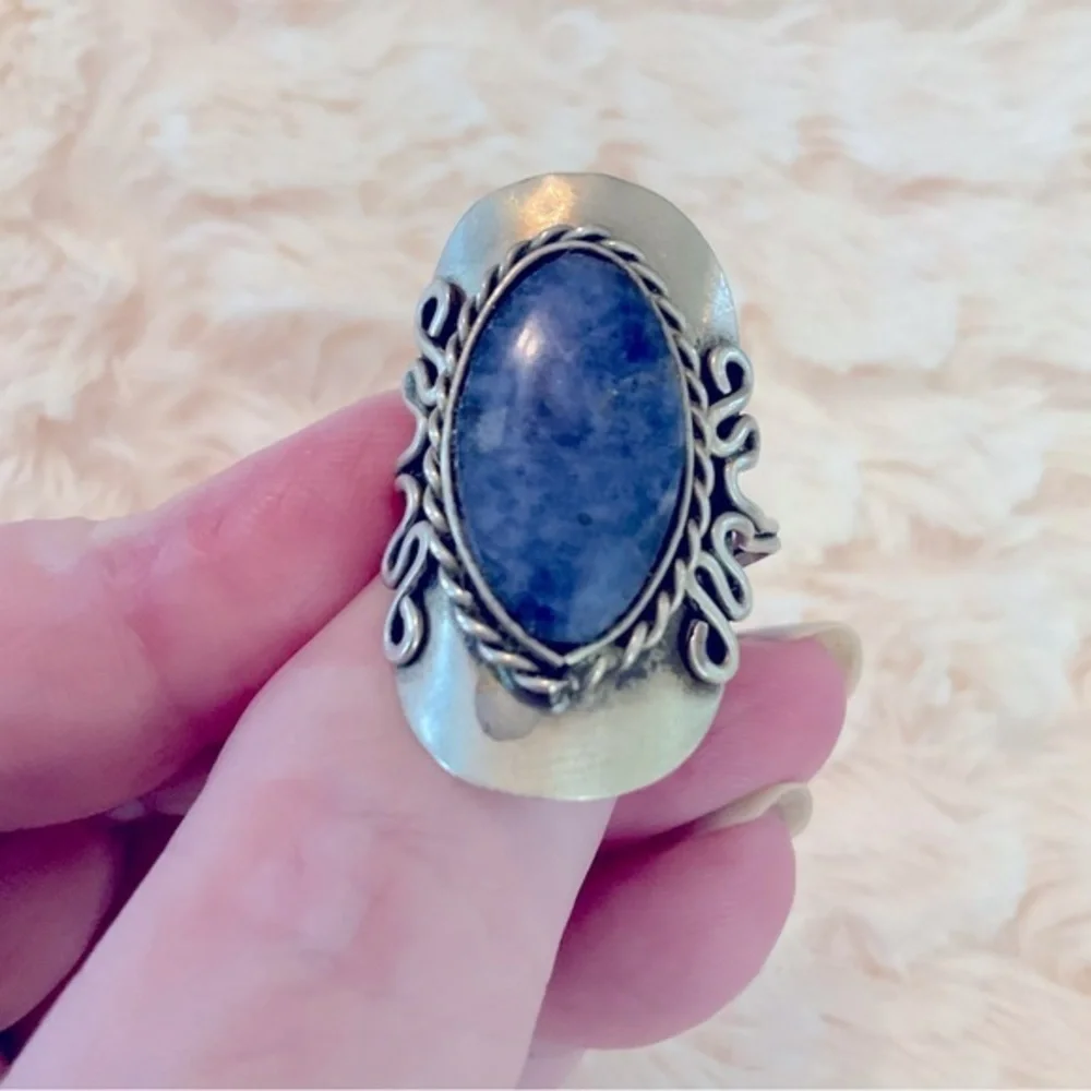 Blue stone Sterling Silver Handcrafted Large Adjustable One Size Fits Most - Picture 5 of 10